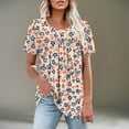 thumbnail image 2 of Plus Size Blouses for Women Floral Casual Ladies' Tops Pleated Short Sleeve Round-Neck Blouses Shirts Multicolor Womens Summer Outwear Comfortable Vacation Beach Fashion, 2 of 8