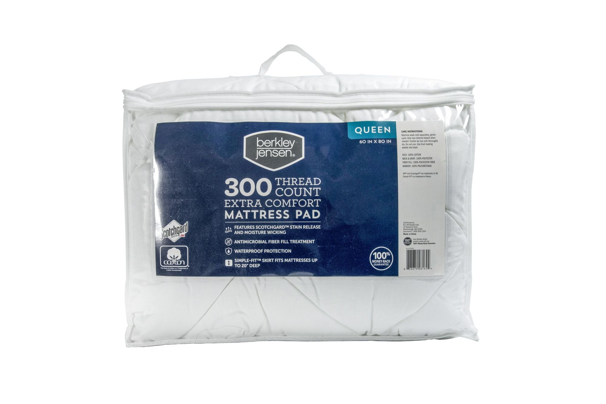 Berkley Jensen Extra Comfort Waterproof Protection 100% Cotton 60″ x 80″  Queen-Size Mattress Pad, 1ZA024AQNWHT - Walmart.com