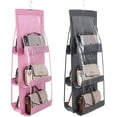 thumbnail image 1 of 2pcs 6 Hanging Pockets, Transparent Compartments For Bag Storage, Hanging Pockets For Handbag Storage Hanging In Closet And Bedroom Gray + Pink, 1 of 5