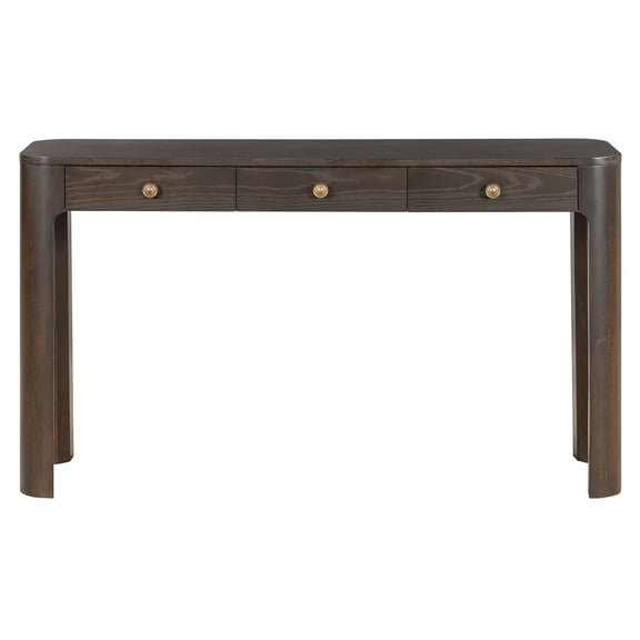 Nmkwnr Rectangle Entryway Table Sofa Table with 3 Drawers, Wood Console Table for Hallway, Living Room, Dark Brown