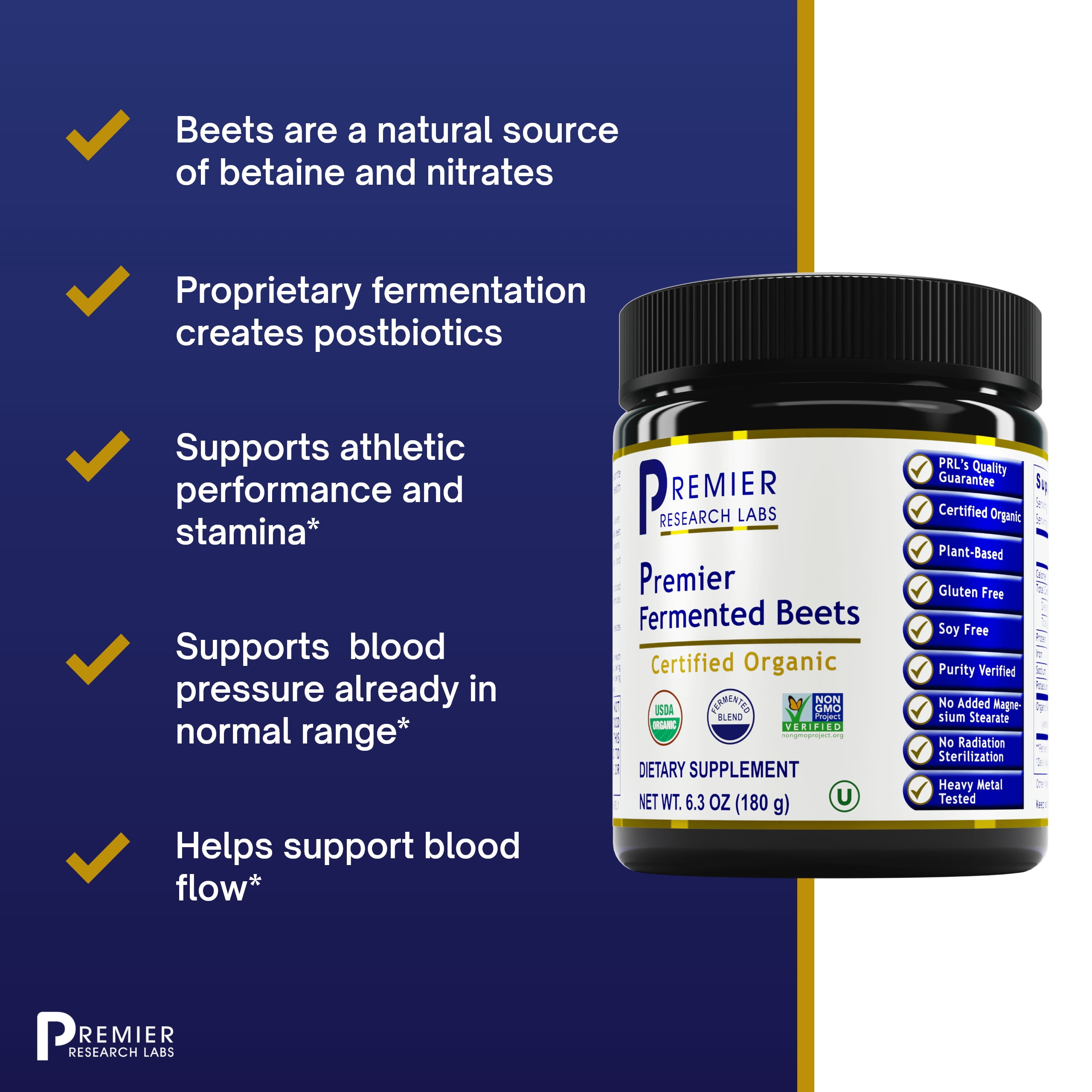 Premier Research Labs Fermented Beets - Gut Health Support Supplement for Women & Men* - Organic Beetroot Aids Digestive Health* - Fermented Beetroot Powder Supports Overall Health* - 6.3 oz powder