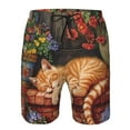 thumbnail image 3 of Pofeuu Sleeping Cat Flowers Prin Men's Swim Trunks Quick Dry Bathing Suit Swimming Board Shorts Mesh Lining Beach Swimwear-Medium, 3 of 6