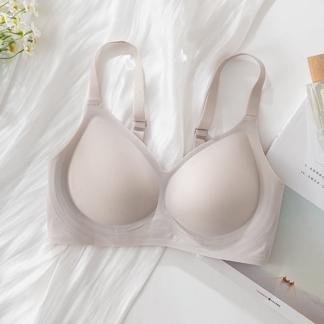 Ropa interior de apoyo suave de gelatina sin costuras para mujer, pecho pequeño, push up, sujetador de copa fija antiflacidez fino de verano, pecho grande y pequeño