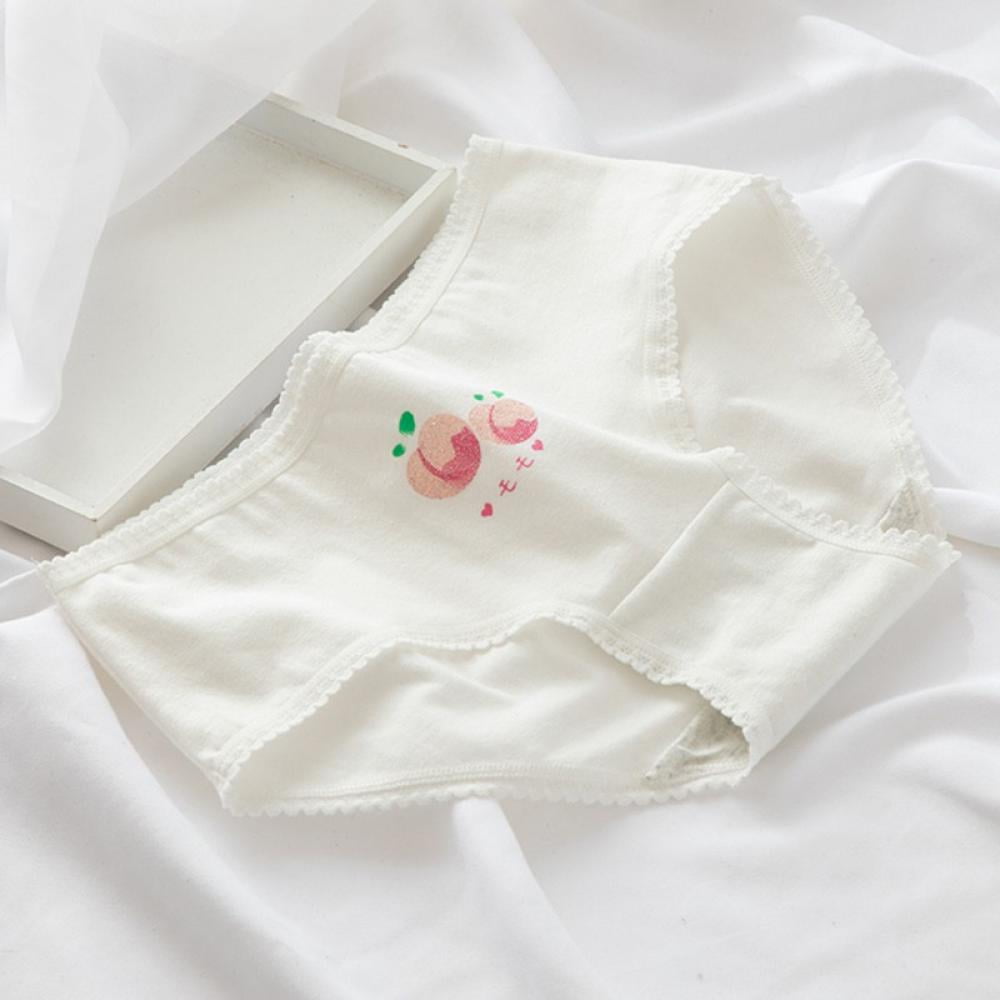New Fashion Honey Peach Lace Girls Underwear Cotton Mid-waist Cute Cartoon  Student Briefs Women's
