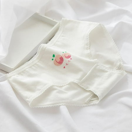 

New Fashion Honey Peach Lace Girls Underwear Cotton Mid-waist Cute Cartoon Student Briefs Women s