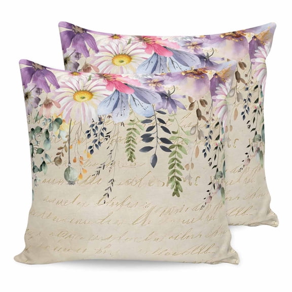 Pillow Covers 20x20 Set of 2, Wild Flowers Square Throw Pillow Covers for Couch/Sofa/Living Room, Vintage Country Floral Leaf Plant Beige Decorative Soft Pillowcases for Couch Throw Pillows