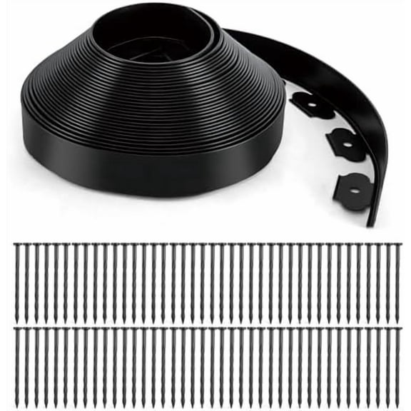 Landscape Edging, 3" x 66' Garden Edging, No Dig Edging for Landscaping with 80 Pcs Anchoring Spikes, Flexible Landscape Border Edging for Landscaping, Yard Lawn, Flower Beds(Black)
