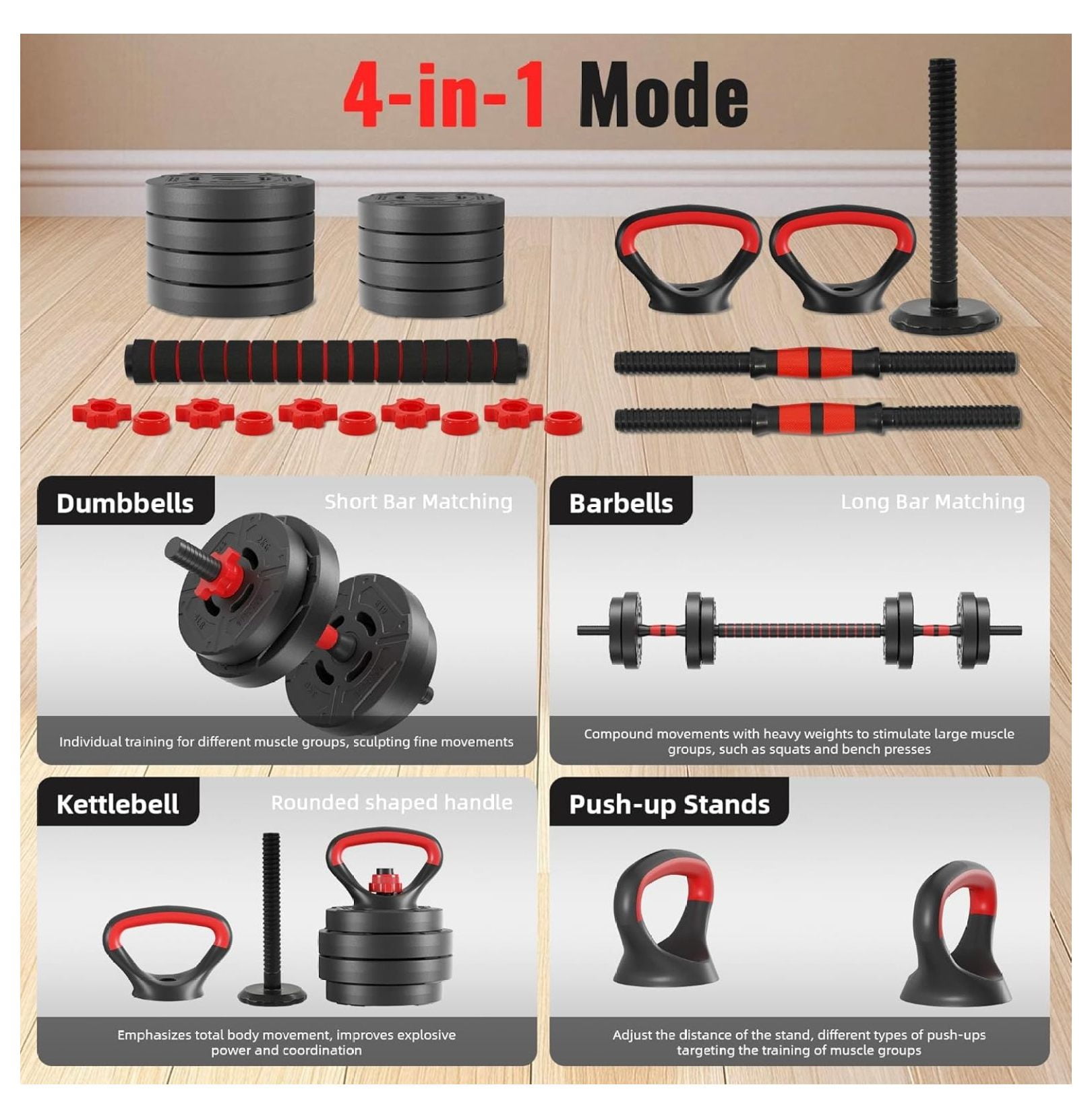 Adjustable Dumbbell Set, 60lbs Free Weights Set with Connector, 2 in 1 Changeable Dumbbells and for Exercise and Fitness, Black/Black