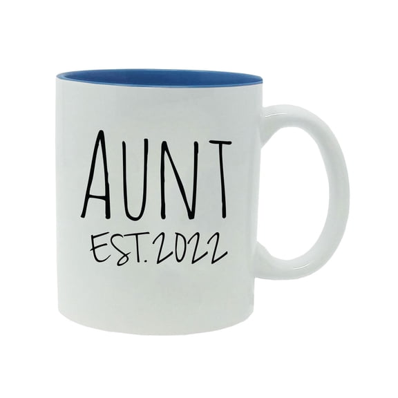 Aunt Established Est. 2022 11-Ounce Ceramic Sublimation Coffee Mug with Gift Box, Light Blue