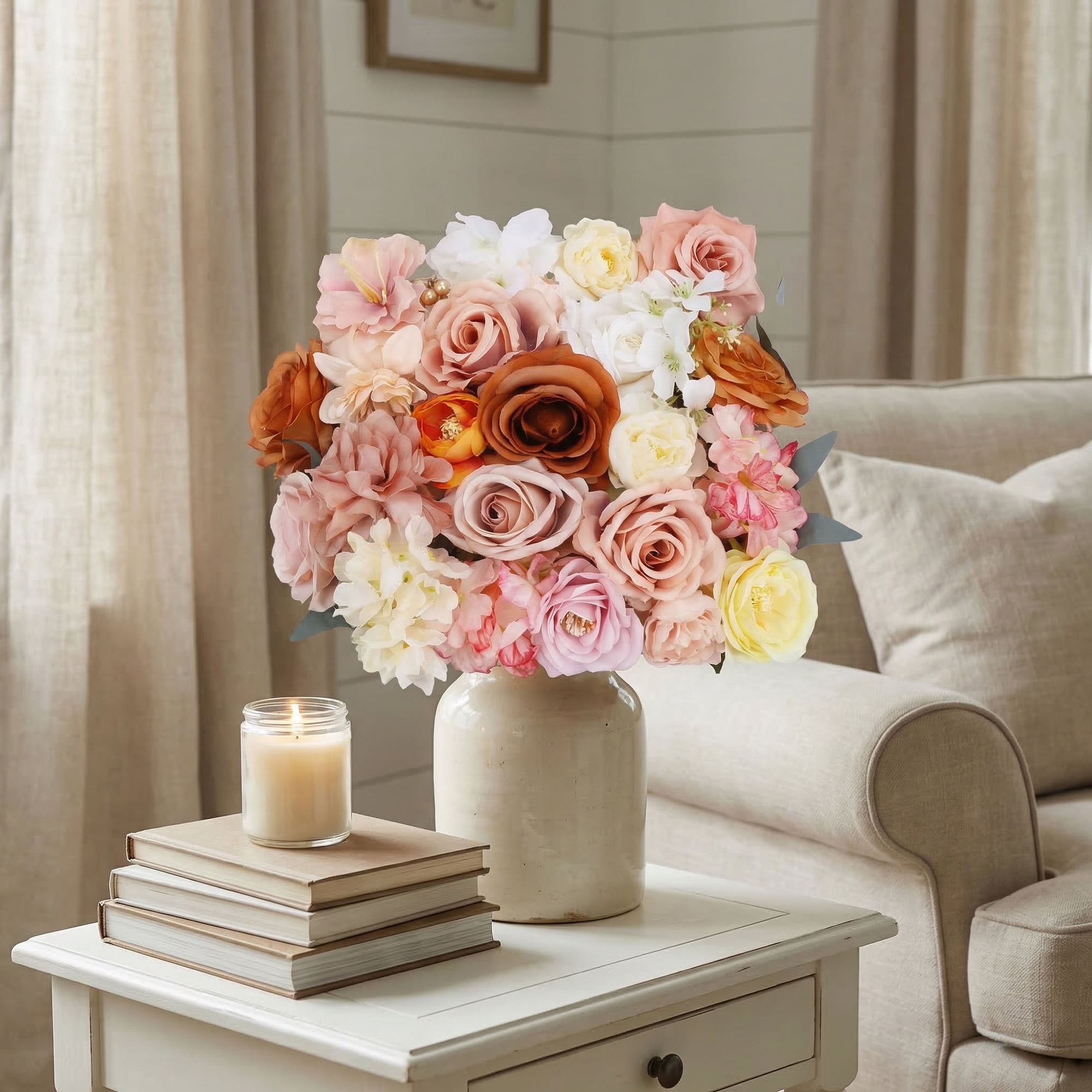Unique Bargains Artificial Flowers Combo Box Set Orange Tones 9.8"