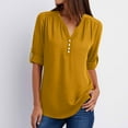 thumbnail image 2 of hxobax Womens 3/4 Sleeve Chiffon T Shirts Business Work Dressy Casual Tops V Neck Button Down Blouse, 2 of 8