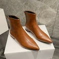 thumbnail image 3 of Aayomet Snow Boots for Women Leather Solid Color Autumn Thick Sole Square Heels Zipper Short Booties Pointed Toe (Brown, 6.5), 3 of 5