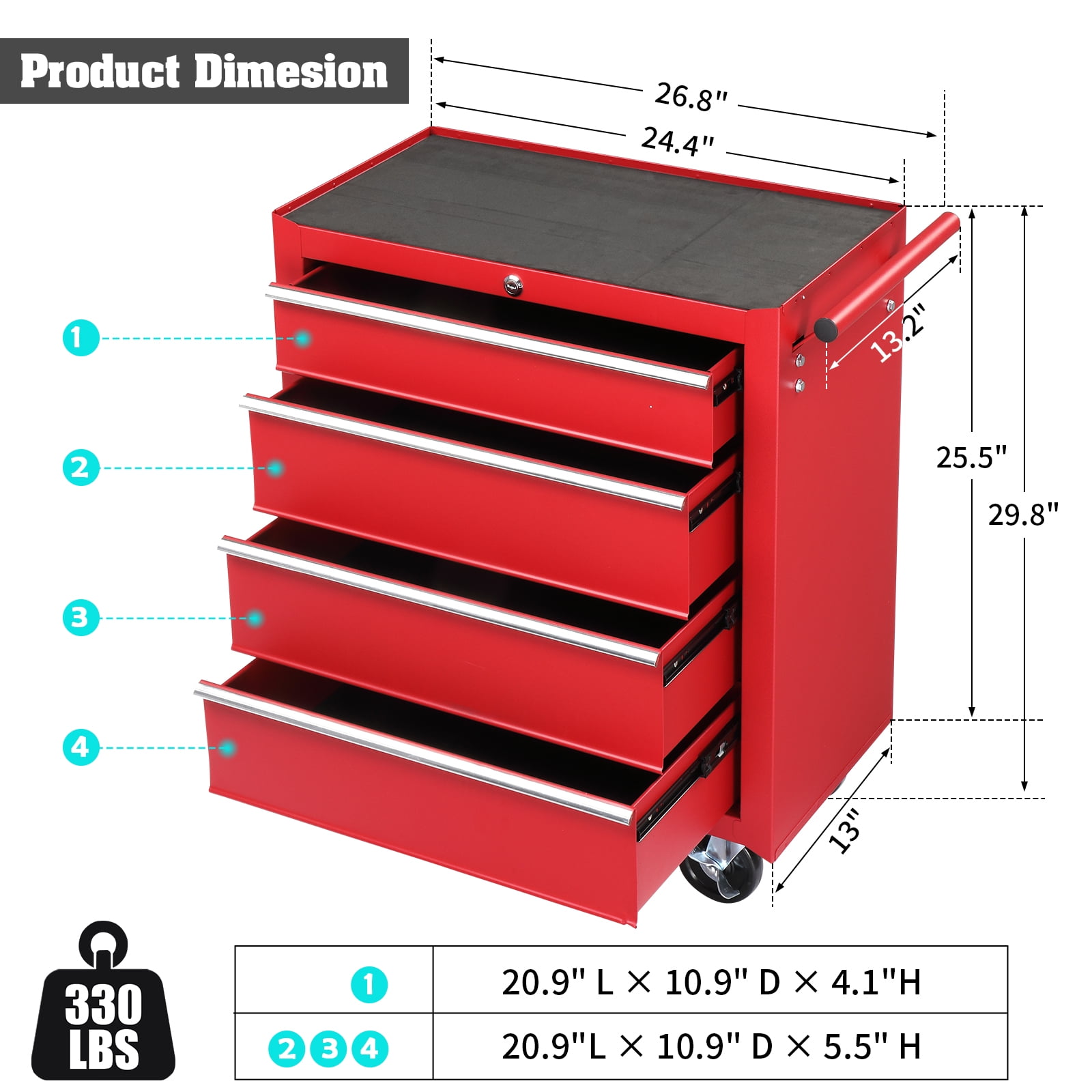 Ktaxon 4-Drawer Tool Chest Rolling Tool Cabinet with Wheels for Home Improvement, Auto Mechanics