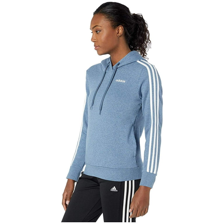 adidas Essential 3 Stripe Fleece Hoodie Tech Ink White