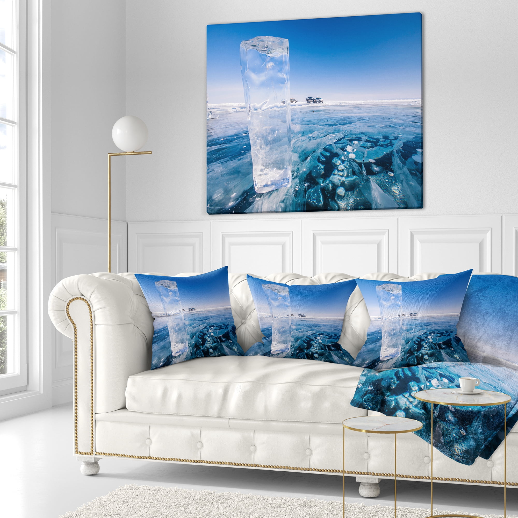 Designart Blue Ice under Bright Sky - Landscape Printed Throw Pillow - 16x16