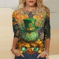thumbnail image 1 of TaTaai St. Patrick's Day Women's Casual Print Round Neck 3/4 Sleeve T-Shirt Loose Top Gift, 1 of 5