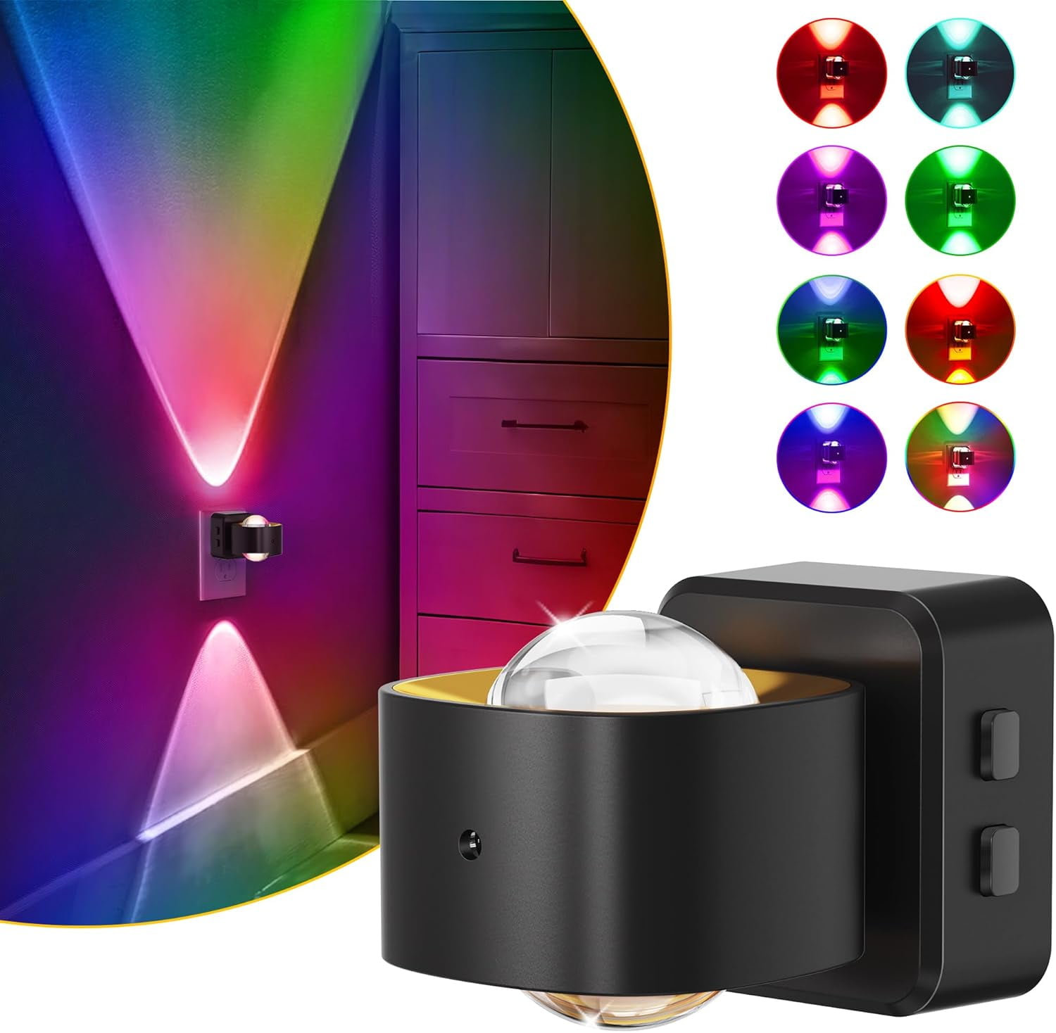 RGHJAR-Night Light Projector, Color Changing Night Light Plug into Wall, Dusk to Dawn Sensor, Rotating Nightlight, RGB Ambient Lighting for Bathroom, Gaming Room, Gifts,1 Pack