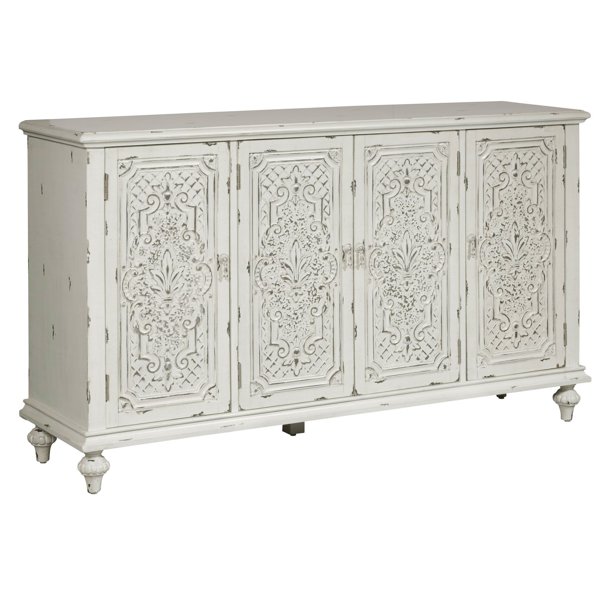 HomeFare White Distressed Credenza