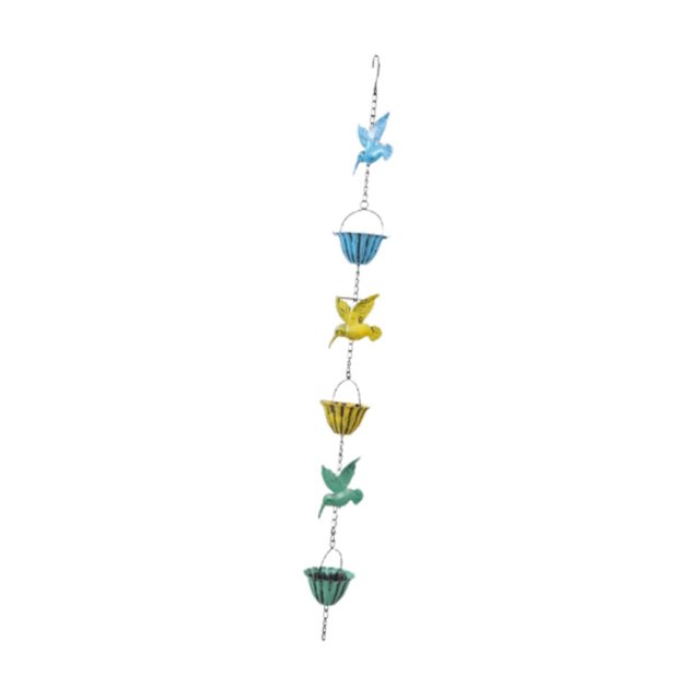 Cadena De Lluvia Exterior Con Colibrí Y Taza De Metal Para Patio O Casa De Campo