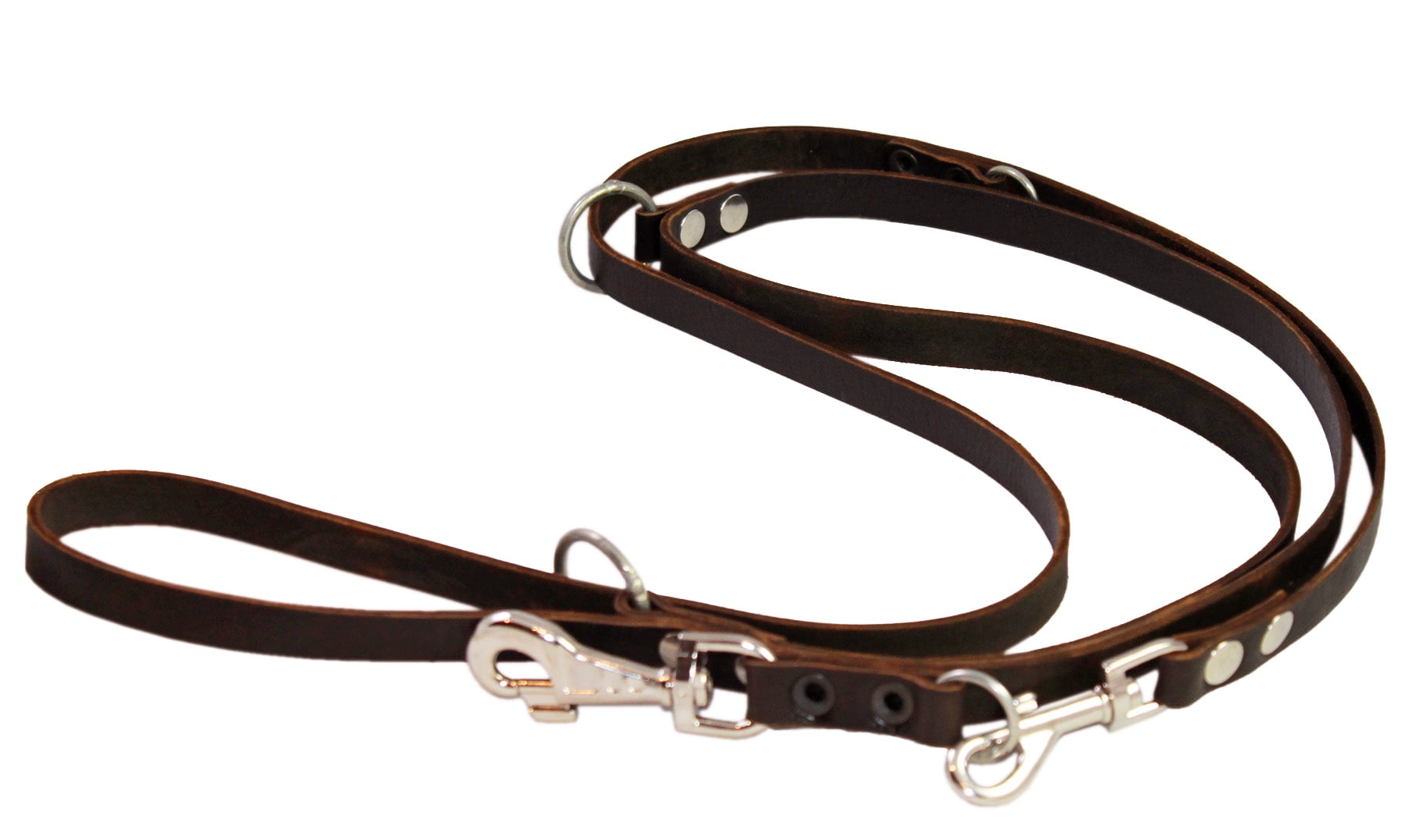 Brown 6 Way European Multifunctional Leather Dog Leash, Adjustable Schutzhund Lead 49"-94" Long, 3/4" Wide (18 mm) Large