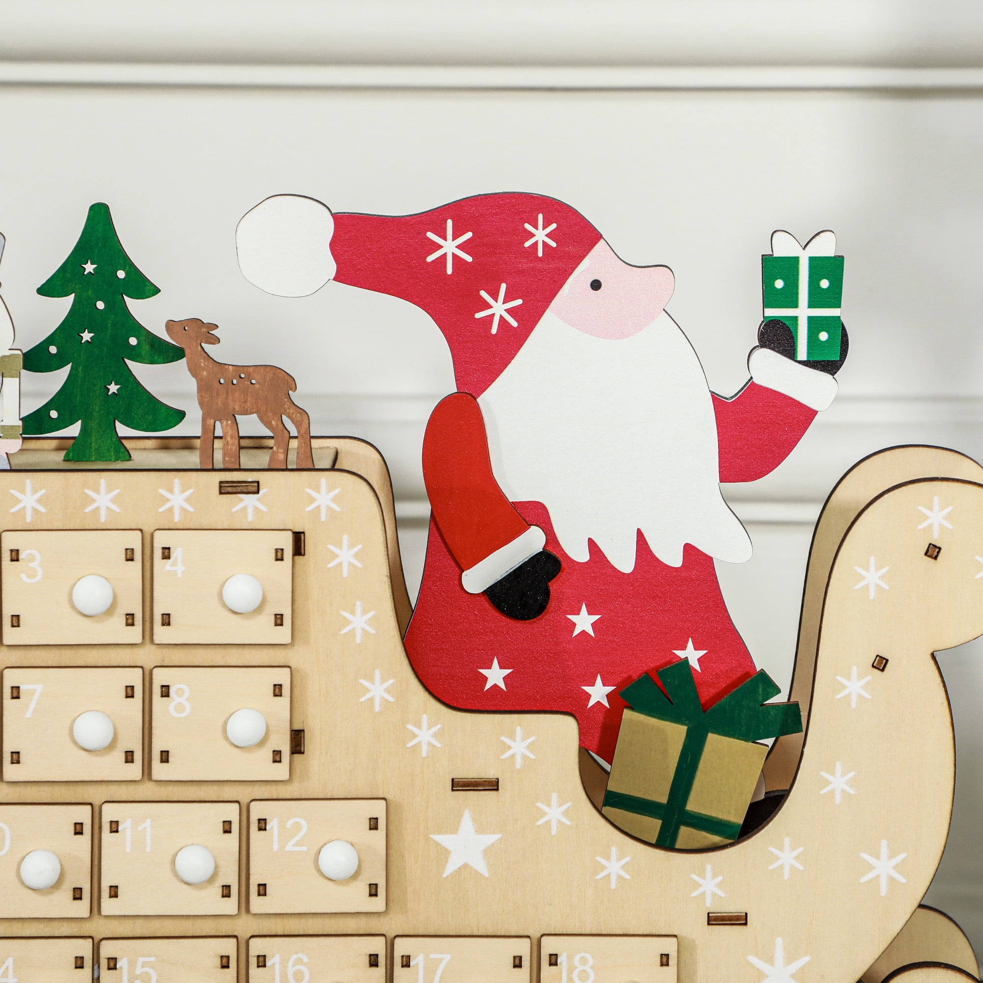 Wooden Advent Calendar Santa Sleigh Design 24 Drawers Reusable Christmas Countdown Decor
