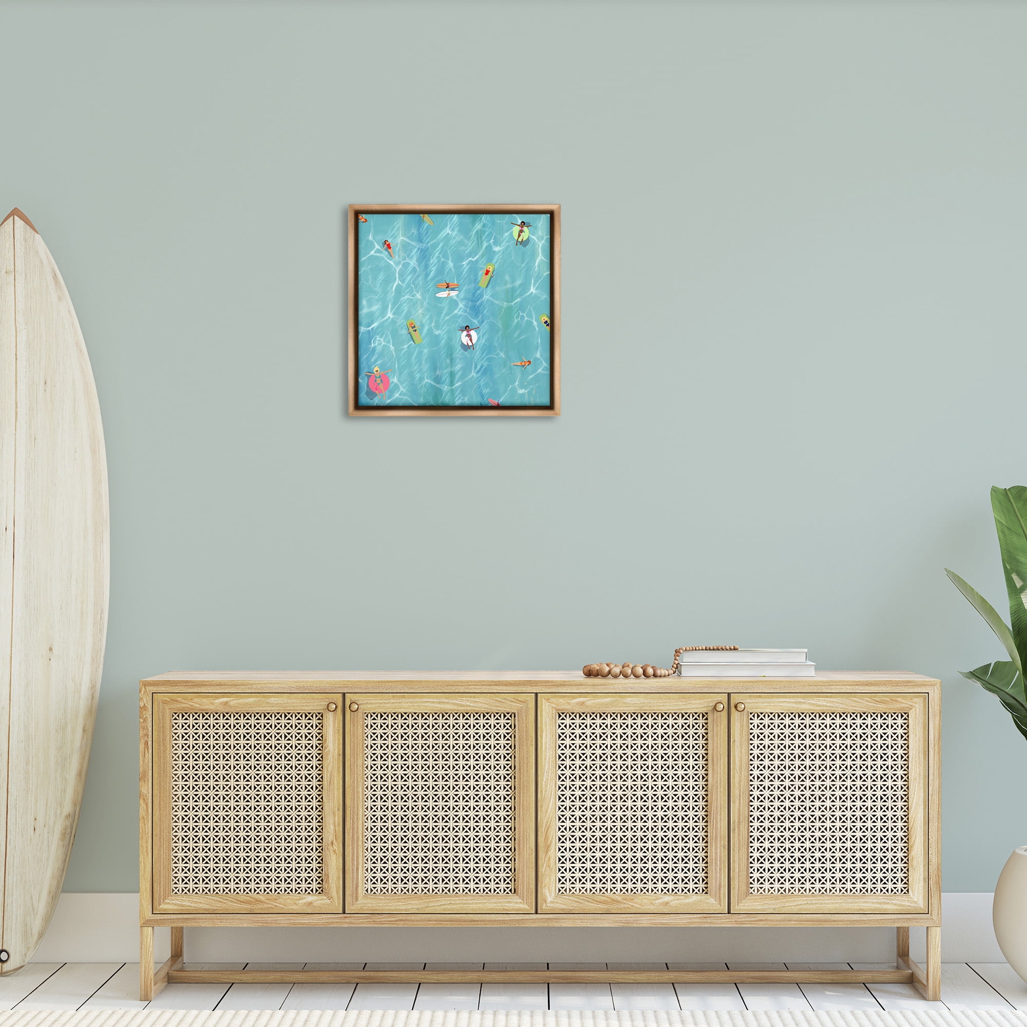 Stupell Industries Swimming Aerial Summer View Nature Painting Brown Floater Framed Canvas Art Print Wall Art, 25 x 25
