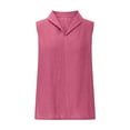 thumbnail image 4 of CFLVAEK Cotton Linen Tank Top for Women Casual Collared Tops Loose Fit Sleeveless Going Out Tanks Solid Color Beach Vacation Tops Hot Pink M, 4 of 6