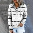 thumbnail image 2 of Jinhomg Trendy Striped Sweatshirt for Women Lightweight Comfy Long Sleeve Button Collar Pullovers Fall Casual Loose Drawstring Hoodies with Pocket Prime Day 2025 White M, 2 of 7