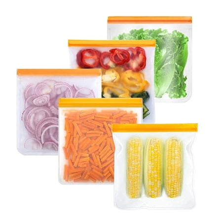 Nvzi Clear Storage Bags - 6 Pcs Food Storage Bags with Orange Zipper, 11×10in Freezer Bags, Reusable Ziploc Bags Baggies, Gallon Bags for Home Kitchen Food Preservation & Organization
