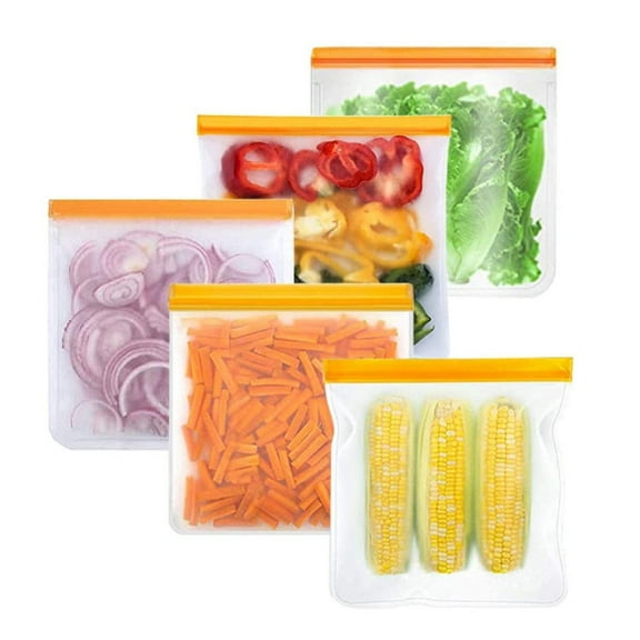 Nvzi Clear Storage Bags - 6 Pcs Food Storage Bags with Orange Zipper, 11×10in Freezer Bags, Reusable Ziploc Bags Baggies, Gallon Bags for Home Kitchen Food Preservation & Organization
