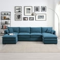 thumbnail image 2 of 134*66" Chenille Modular Sectional Sofa, U Shaped Cloud Couch Set with Double Cushions , 6 Seat Sleeper Sofa Bed with Ottomans, Oversized Indoor Furniture for Living Room (Blue), 2 of 12
