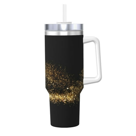 

Gold Black Sand Print 40oz Car Insulated Cups Ice Bully Cup with Handle Double Stainless Steel Vacuum Tumblers Water Bottle with Lid and Straw