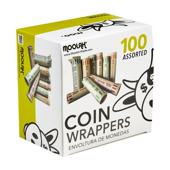 MOOLAH Preformed Paper Assorted Coin Wrappers, 100 Count