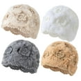 thumbnail image 2 of TELOLY Womens Hats,Knitting Hollow Beanie,Flowers Vintage Bun Head Beanie for Women,Off-white, 2 of 2