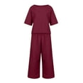 thumbnail image 4 of CHUOU Women 2 Piece Linen Outfit Sets Cotton Short Sleeve Shirt Wide Leg Trousers Pant Two Pieces Tracksuit, 4 of 5