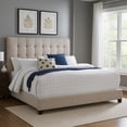 thumbnail image 6 of Leji King Size Bed, Square Button Tufted Beige Upholstered Headboard, 6 of 7