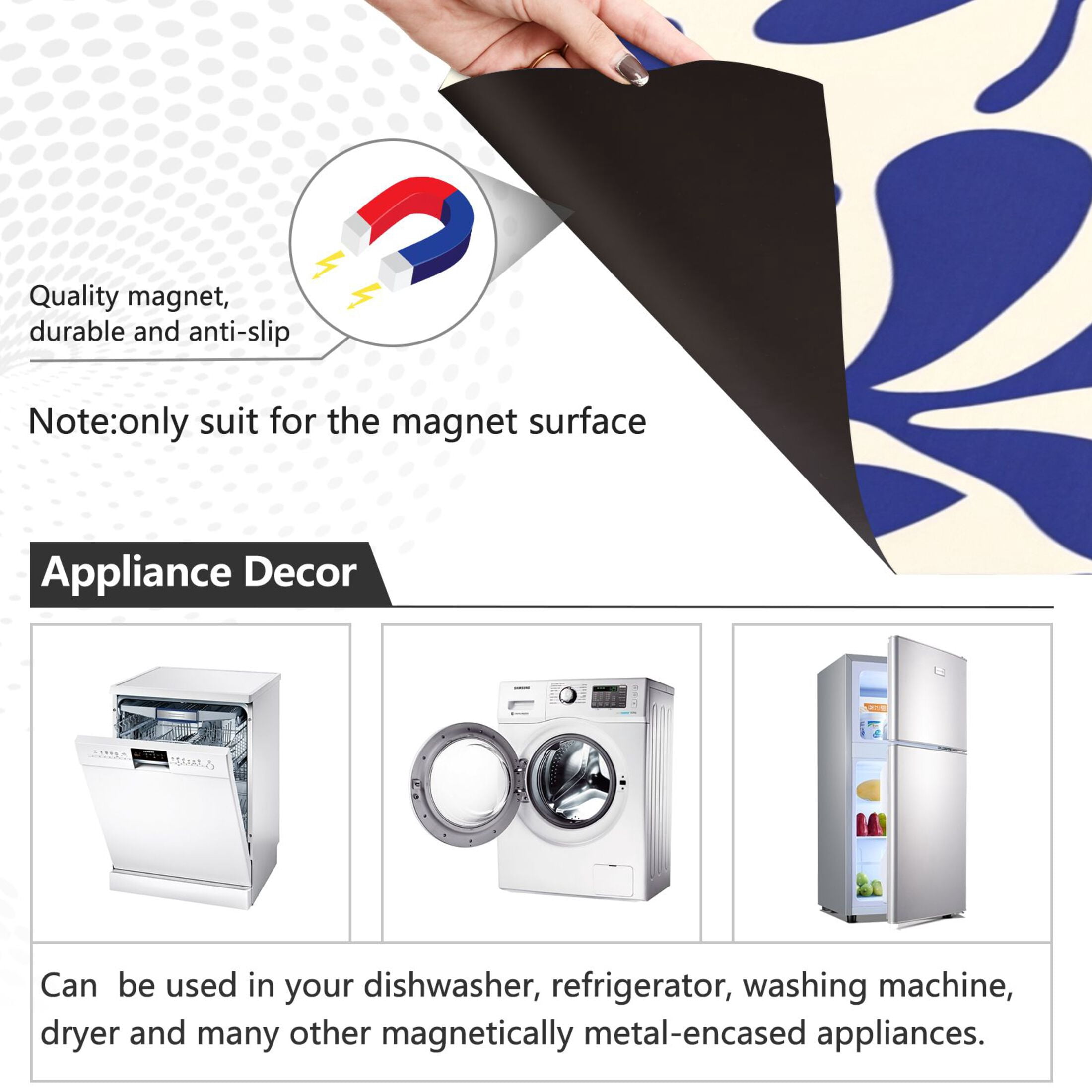 Dishwasher Magnetic Sticker 23x26 Inch Refrigerator Magnetic Sticker Washing Machine Magnetic Sticker Kitchen Panel Magnetic Sticker Home Decor Dark Blue Pattern