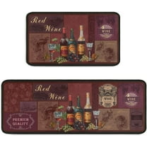 2 Piece Red Wine Kitchen Rug Set, Wine Glasses Kitchen Rugs and Mats Non Skid Washable Absorbent Microfiber Kitchen Floor Decor Mat 17"x47" 17"x30"
