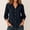 Navy, variant on Qulqfy Blouses for Women 3/4 Sleeve Fall Cotton Solid Dressy Tunic Army Green Collared Vintage Pleat Button Up Womens Tops L