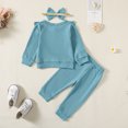 thumbnail image 2 of 2T Baby Girls Clothes 3T Girls 3PCS Solid Color Outfits Set Toddler Girls Long Sleeve Top Pants Set with Headband Blue, 2 of 9
