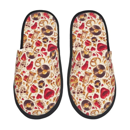 

Honeii Skull Retro record lips print Slippers Memory Foam House Bedroom Slippers for Women and Men Fuzzy Plush Comfy Faux Fur Lined Slide Shoes-Medium