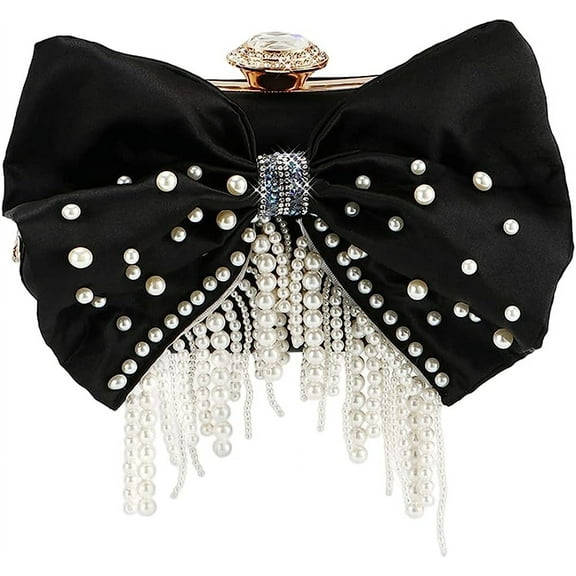 Kukuzhu Pearl Evening Bags Women Chic Bow Wedding Party Evening Clutch Purse Bride Floral Tassels Clutch Bag
