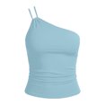 thumbnail image 4 of Tank Top for Women with Built-in Bra, One Shoulder Slim Crop Spaghetti Strap Camisole for Summer Wear Sky Blue L, 4 of 4