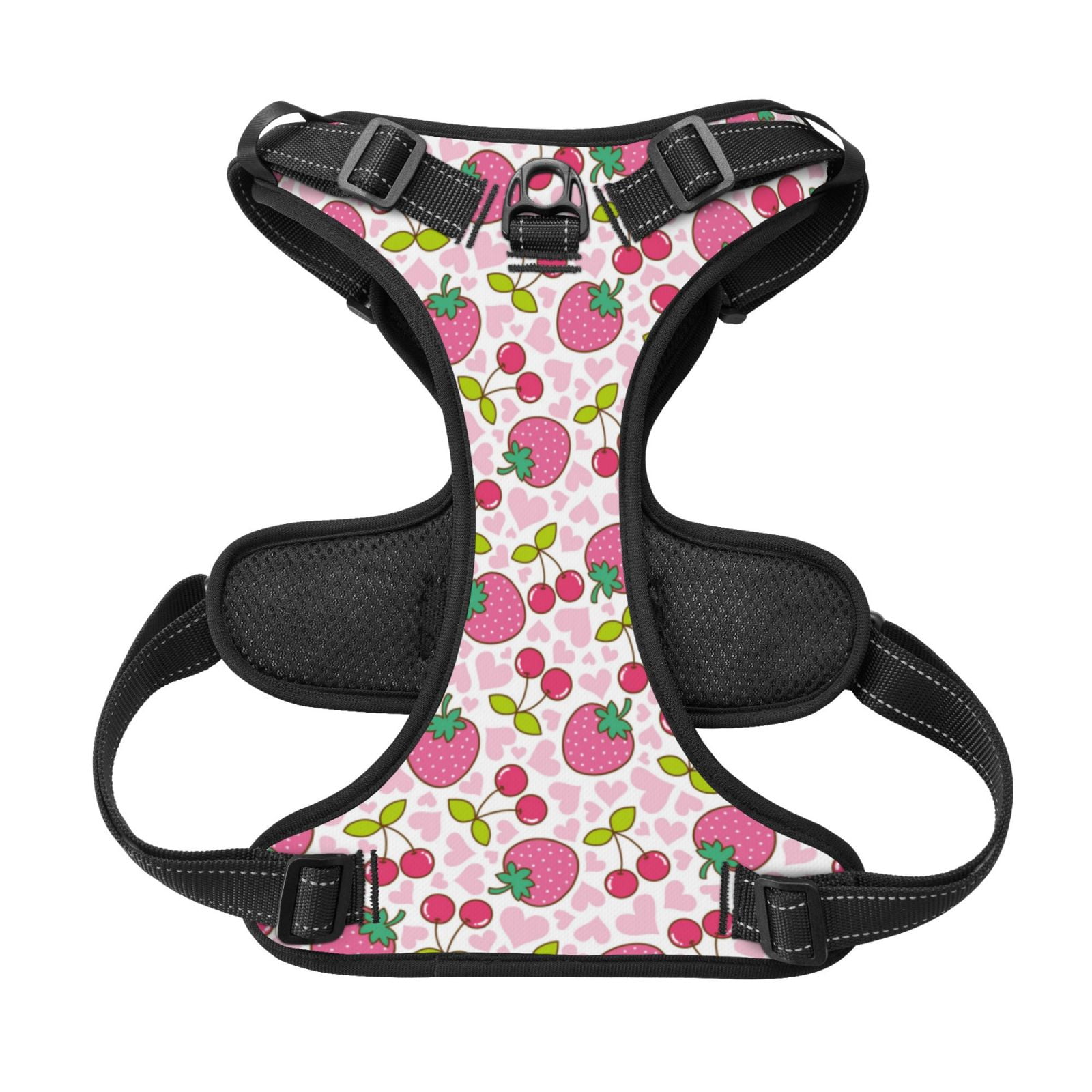 Kdxio Strawberry And Cheery Print No Pull Dog Harness Adjustable Reflective Oxford Easy Control Medium Large Dog Harness for Training and Everyday-Medium