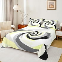 Manfei Chic Stripes Ombre Full Size Sheets, Yellow Abstract Spiral Art Bed Sheets, Teens Kids Adult Men Women Sheet Sets, Lightweight Room Decor, 4pcs