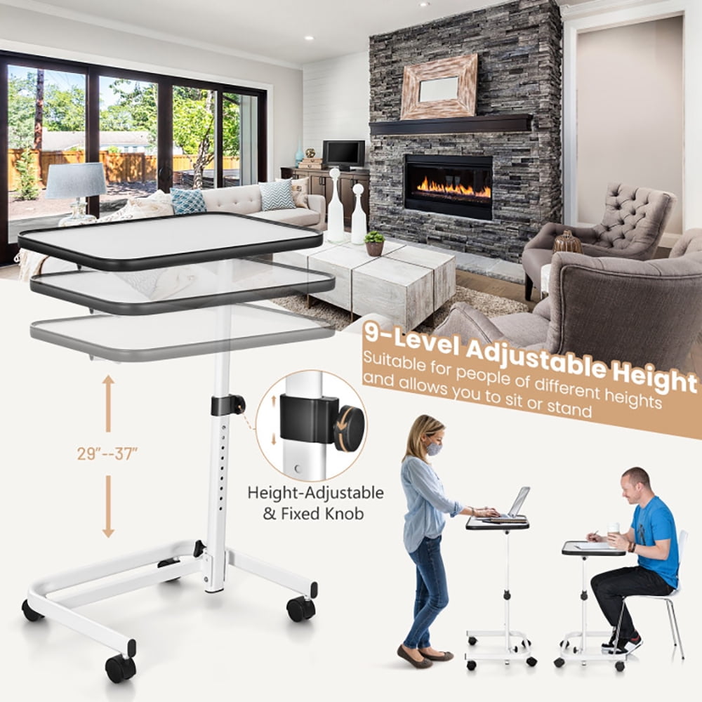Finihen Rolling Overbed Side Table, Sofa Side Table, Bed Side Table, Bedside Table with 9-Level Adjustable Height, for Living Room, Bedroom, White Finihen Rolling Overbed Side Table, Sofa Side Table, Bed Side Table, Bedside Table with 9-Level Adjustable Height, for Living Room, Bedroom, White