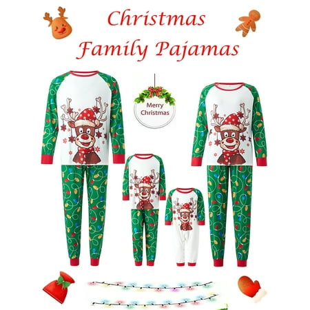 

Family Matching Christmas Pajamas Baby Romper/Cartoon Deer Snowflake Print Tops Long Pants Set Xmas Holiday Sleepwear