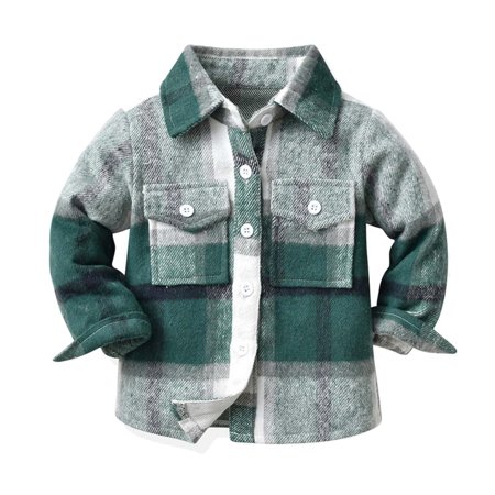Boys Casual Long Sleeve Plaid Button Down Shirt for Children (2-14 Years) Mint Green 140