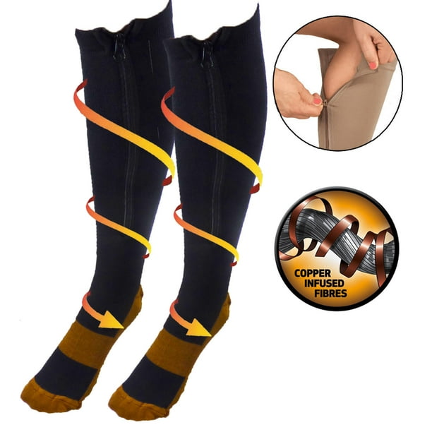 Copper Infused Zipper Compression Socks Closed Toe Zip Up Circulation