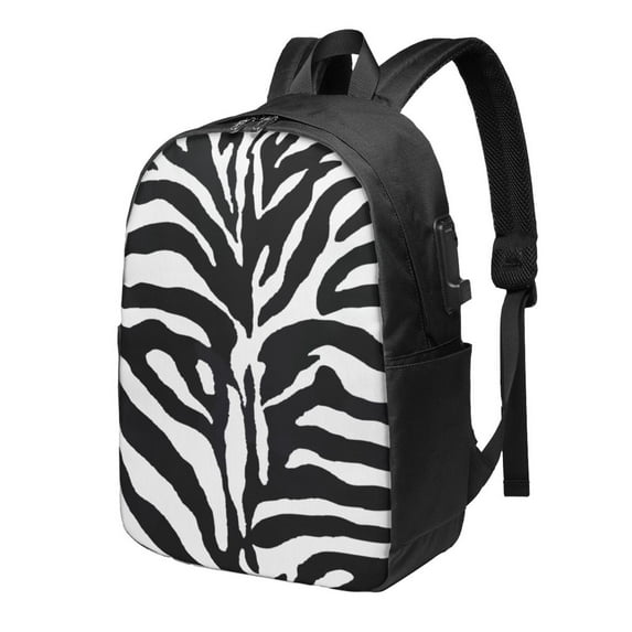 YFYANG 17" Laptop Backpack, Black and White Zebra Pattern Fashion Travel Work Backpack with USB and Headphone Cable Interface for Men and Women